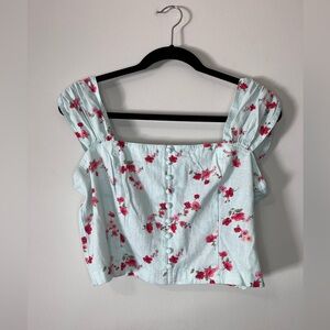 FOREVER 21 NWT Floral Sleeveless Crop Tank Top Buttons Women’s Shirt Sz L